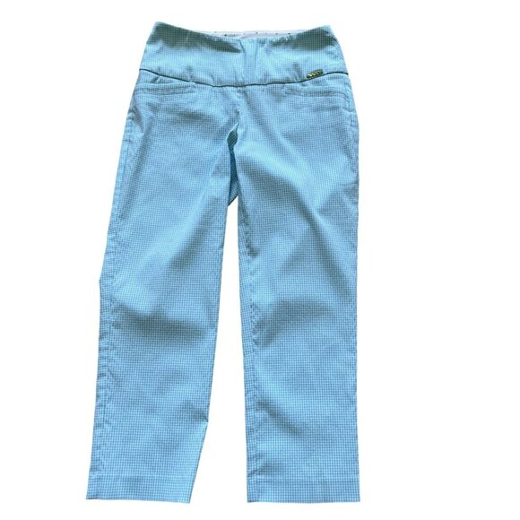 Swing Control Women 4 Gingham Pants Blue White Golf Preppy Made In Canada Office - Picture 1 of 15